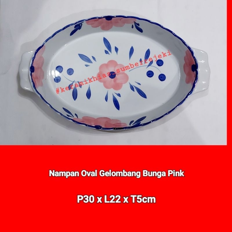 Piring Keramik Oval Bunga Pink, Piring Keramik Oval B/P Gb.Bunga