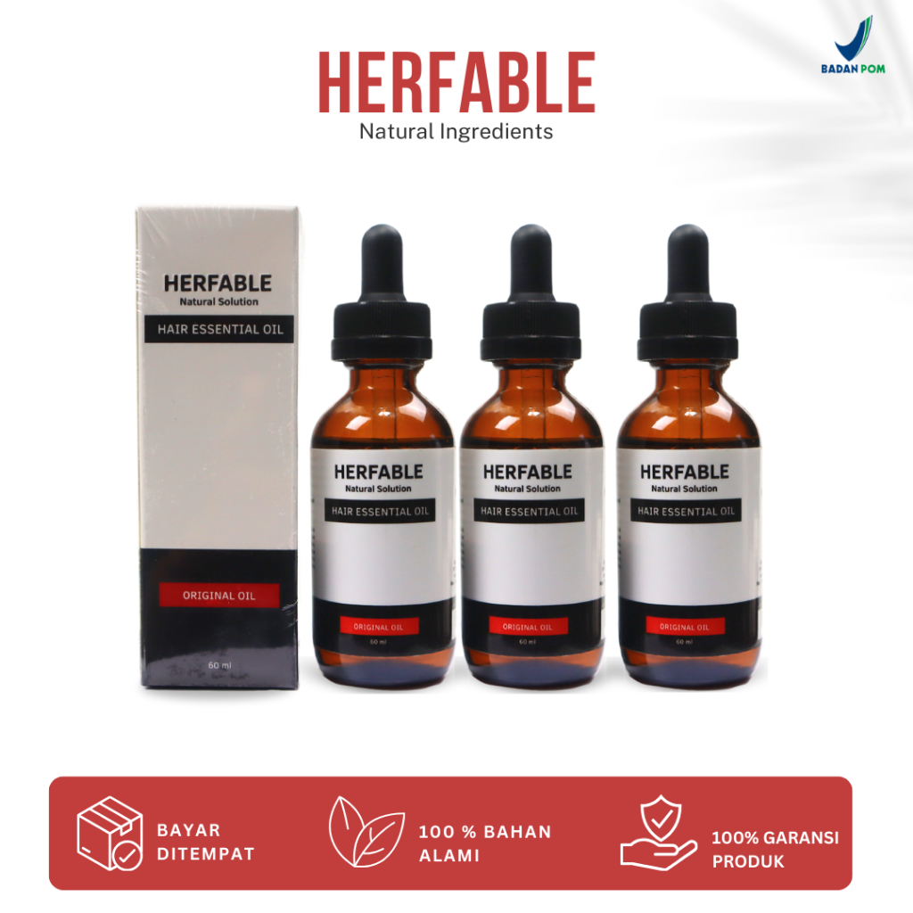 Herfable Ultimate 3 Pcs - Penumbuh Rambut Botak Alami | Minyak Rambut Rontok & Kebotakan BPOM