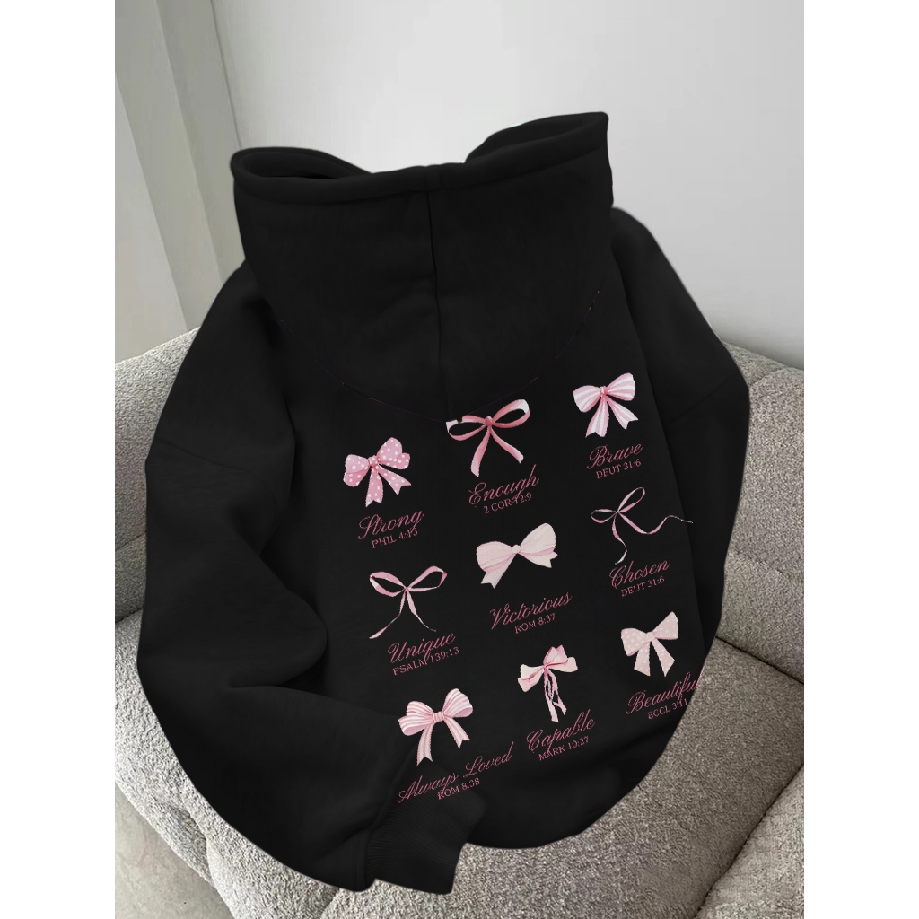 Forteid Oversize Hoodie Wanita  Korean Style Oversize Hoodie Sweater   (Busur merah muda) Baju Wanit