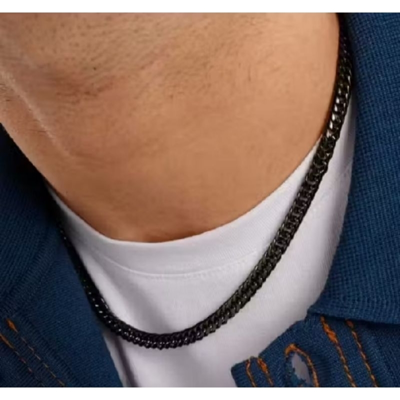 kalung rantai rapat warna hitam pria/wanita anti karat anti luntur