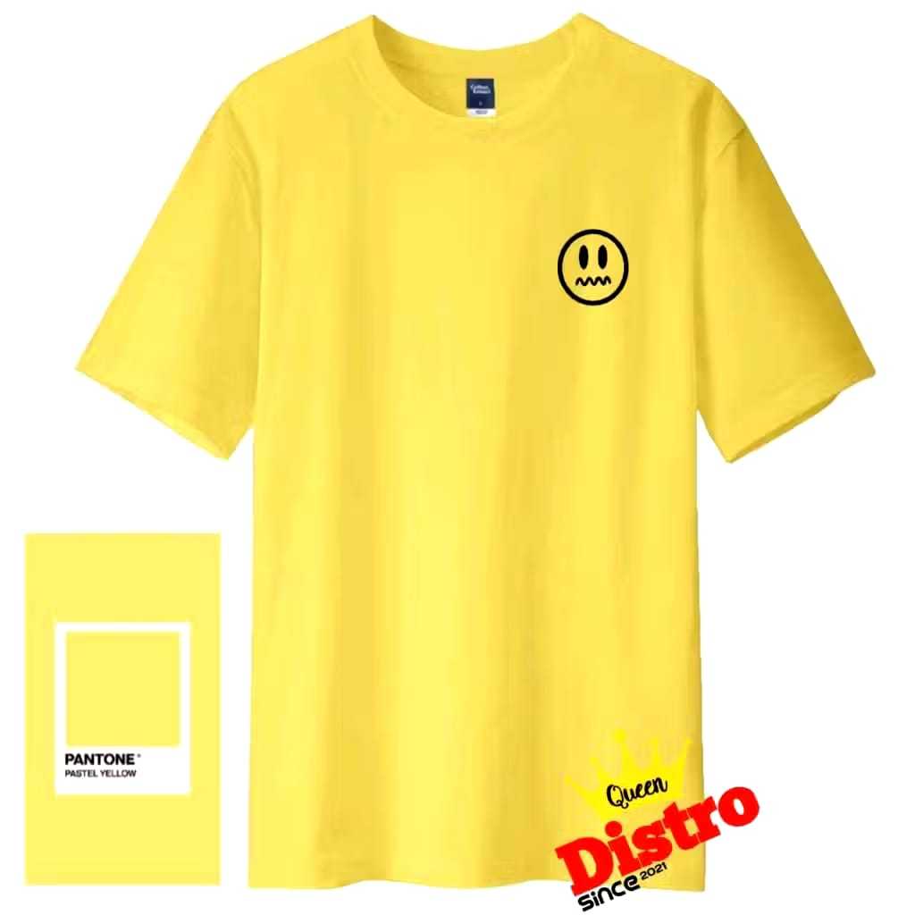 Baju Kaos Pria Wanita Distro Dewasa Warna Kuning Smile l Kaos Distro Bahan Katun 30s Simpel Lengan P