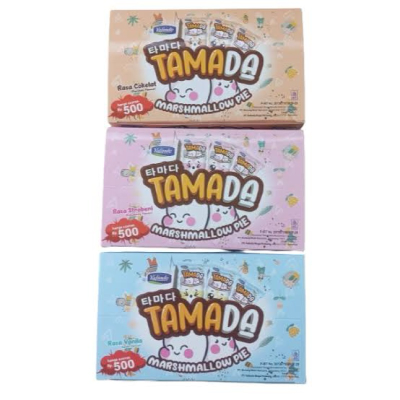 

TAMADA MARSHMALLOW PIE [1 BOX ISI 24 PCS @4g] | MARSHMALLOW KARAKTER LUCU | YAFINDO TAMADA MARSHMALLOW RASA VANILA | TAMADA STROBERI | TAMADA COKELAT