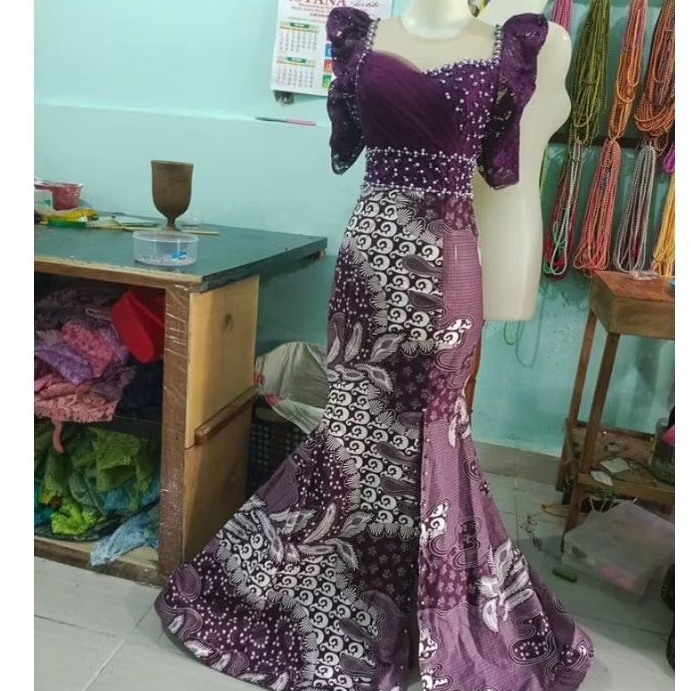 Gaun Batik Mewah Premium. Gaun Singer/Pesta/Wisuda/Kondangan