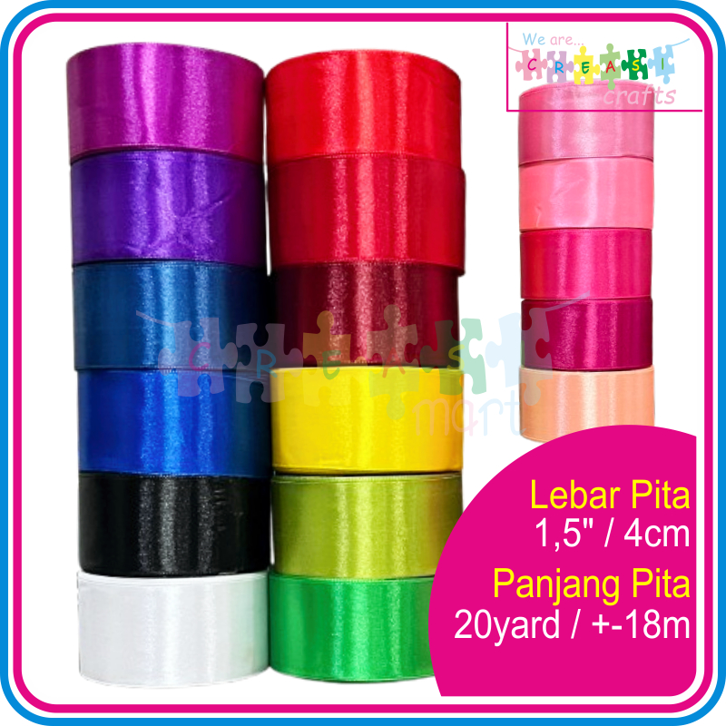 

Pita Kain Satin Lebar 4cm / 1,5" Panjang 20yard / +-18meter Pita Polos Rol Ready Banyak Warna