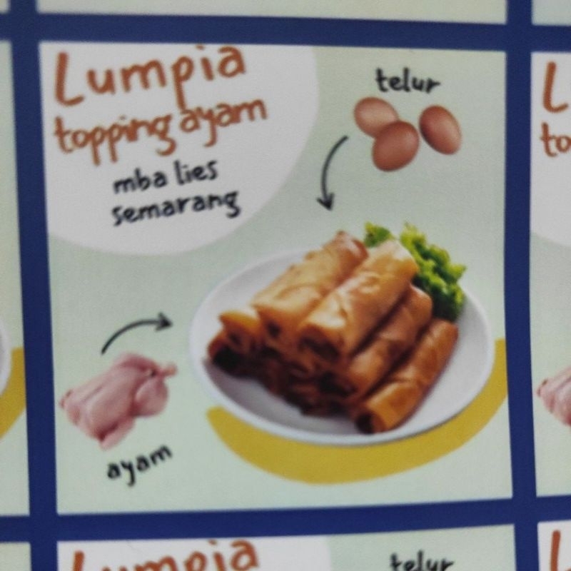 

Lumpia topping ayam-telor Vakum (ukuran sedang)lengkap dgn Saos dan Acar