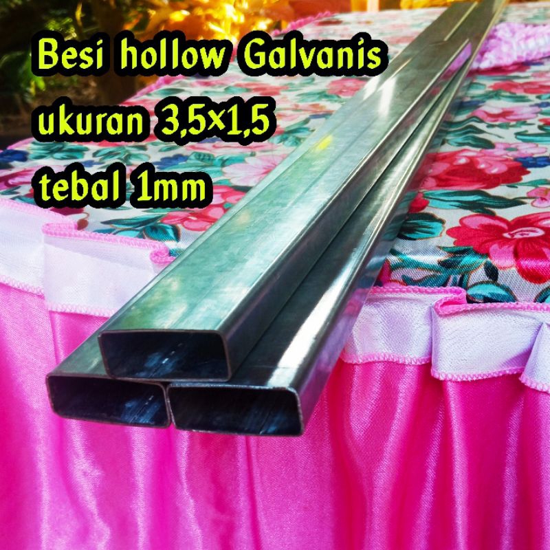 besi hollow galvanis, pipa kotak 3,5×1,5 tebal 1mm panjang 1 meter holo potongan bahan homemade baha