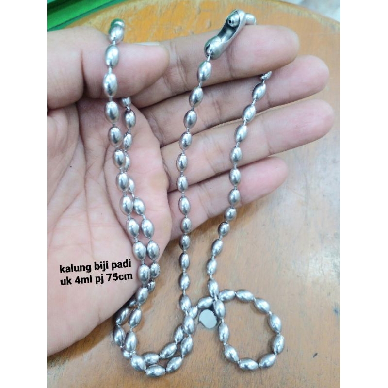 Kalung cowok biji padi besi putih pj 75cm