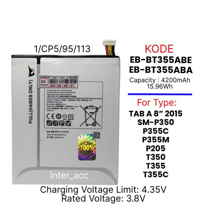 Baterai SAMS GALAXY TAB A 8.0 T350 T355 P355 TAB S PEN ORIGINAL EB-BT355ABE  EB-BT355ABA BATRE Bater
