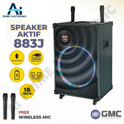 GMC 883J Speaker Portable 18 Inch Bluetooth Mp3 Free Mic Wireless 2 Pcs