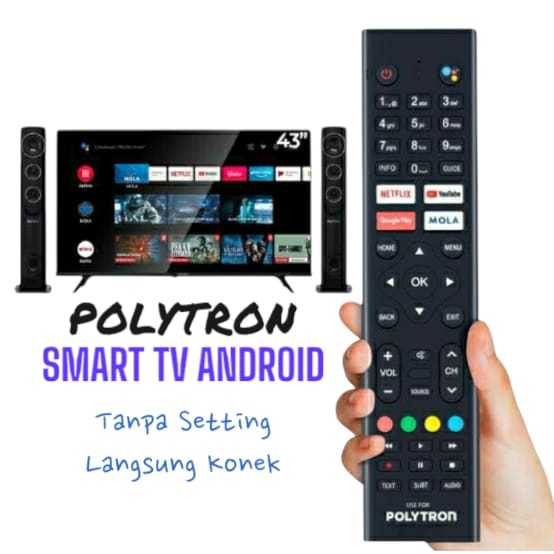 Remote Remot Untuk Televisi Polytron Smart TV (Tombol Netflix / Mola TV) Android Tanpa Setting  Lang
