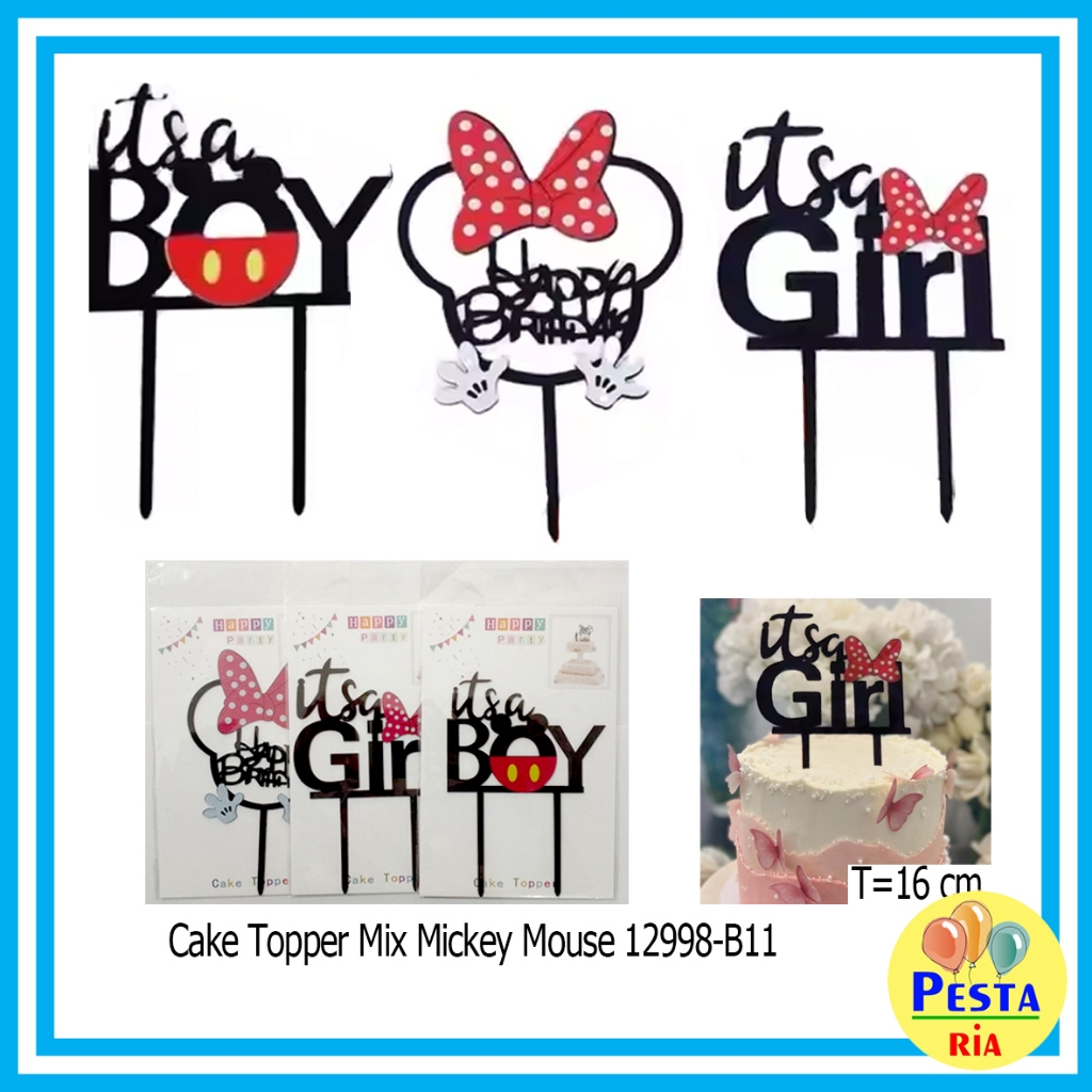 Murah!! (1Pcs) Cake Topper Mix Mickey Mouse, cake topper HBD, tusukan kue ultah, hiasan kue ulangtah