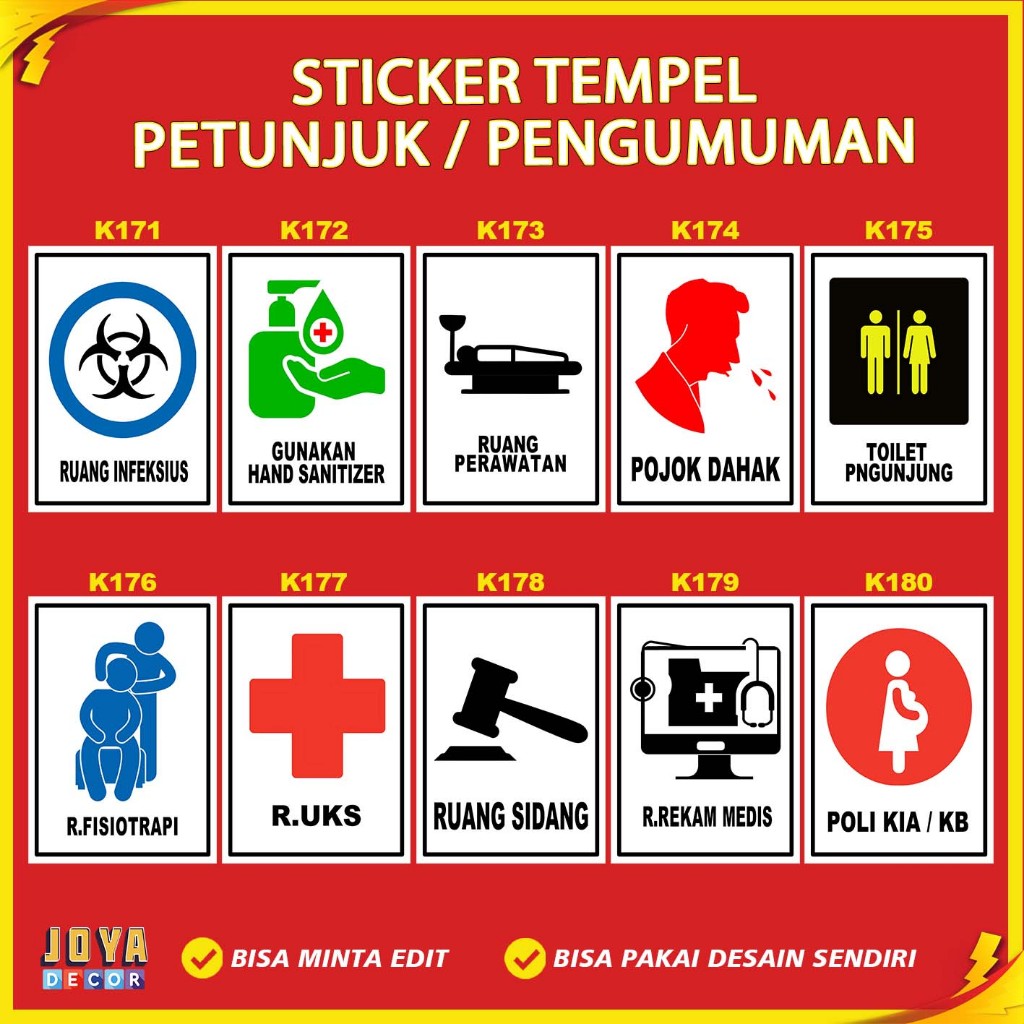 

Sticker Stiker Petunjuk Warning Pengumuman r.infeksius ruang perawatn pojok dahak poli kia/kb kk171