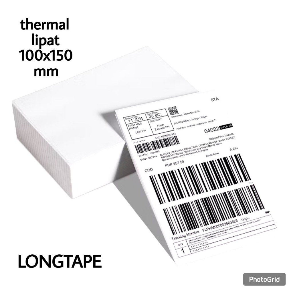 

Kertas Sticker Label Thermal Resi 100x150 mm Lipat/Roll | Isi 500 Lembar per Pack