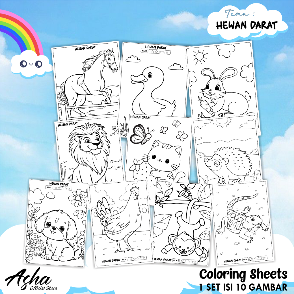 

KERTAS MEWARNAI KARAKTER ANAK BERVARIASI- COLORING SHEETS FOR KIDS ISI 10 LEMBAR SERI 1