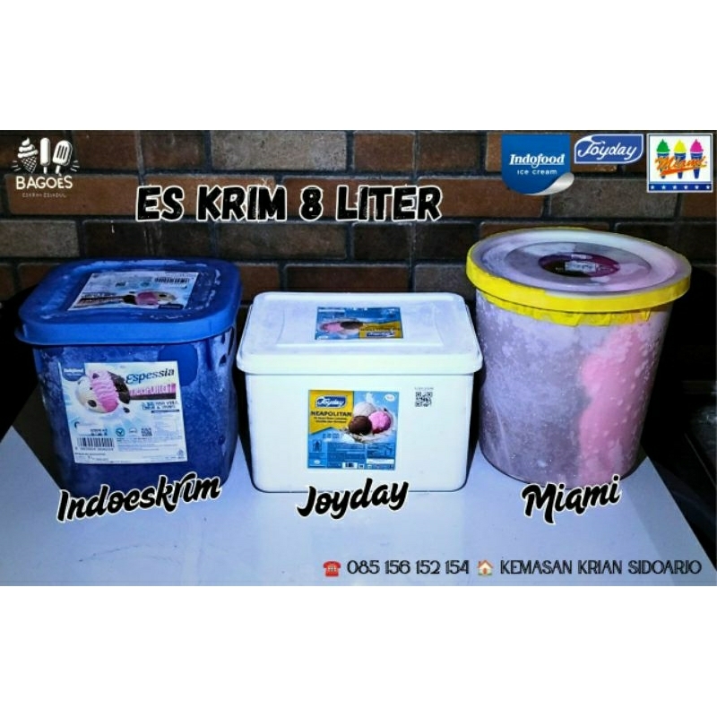 

ES KRIM EMBER 8 LITER INDOESKRIM JOYDAY MIAMI NEOPOLITAN COKLAT VANILA STROBERRY