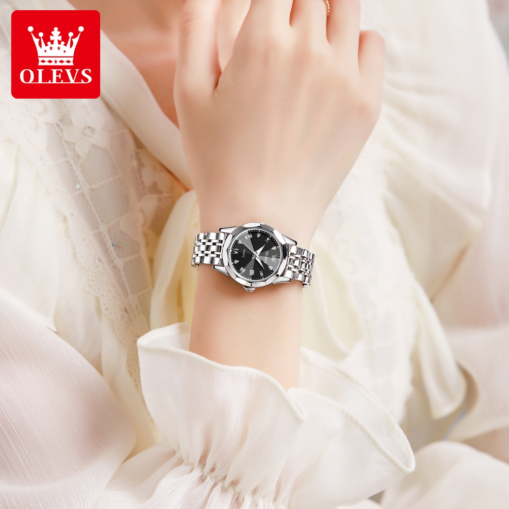 original olevs 9931 jam tangan wanita anti air original cewek kalender bercahaya analog luminous