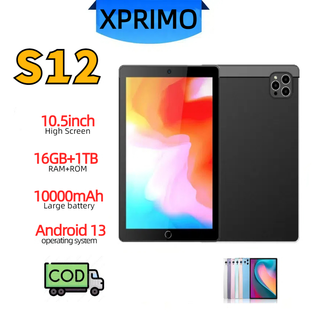 Tablet S12 10,5 inci 16GB+1TB 10000mAh 5G Tablet PC Android Garansi Satu Tahun
