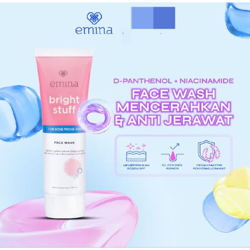 Emina bright stuff face wash for acne prone skin/ sabun pencuci muka untuk wajah berjerawat mencerah