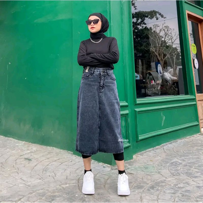 Rok jeans wanita JINISO Korean style