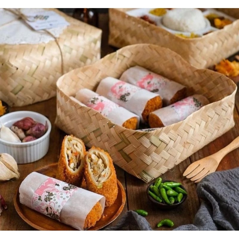 5 Pasang Besek Bambu Rotan Kayu Tradisional Kemasan Makanan / Tempat Makanan / Besek Bambu Hampers B