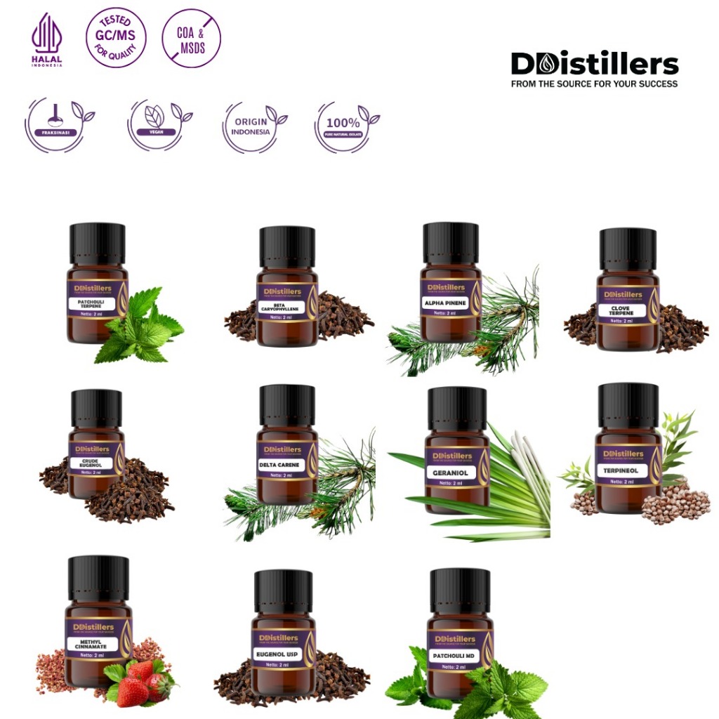 [2ML] DDISTILLERS Natural Isolate Oil Alpha Pinene, Beta Caryophyllene, Clove Terpene, Delta carene,