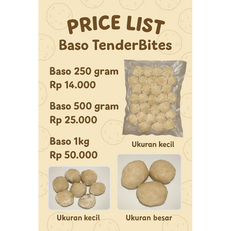 

TENDER BITES : Bakso besar (Vakum + Frozen)