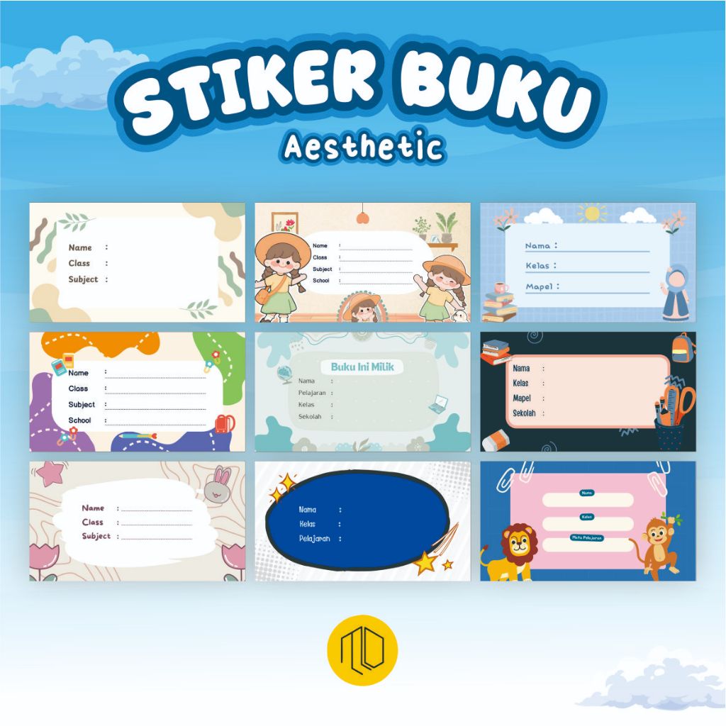 Stiker Mapel Isi 30 Pcs / Stiker Buku Custom Tema Aesthetic 5 / Stiker Nama Buku Pelajaran / Label B