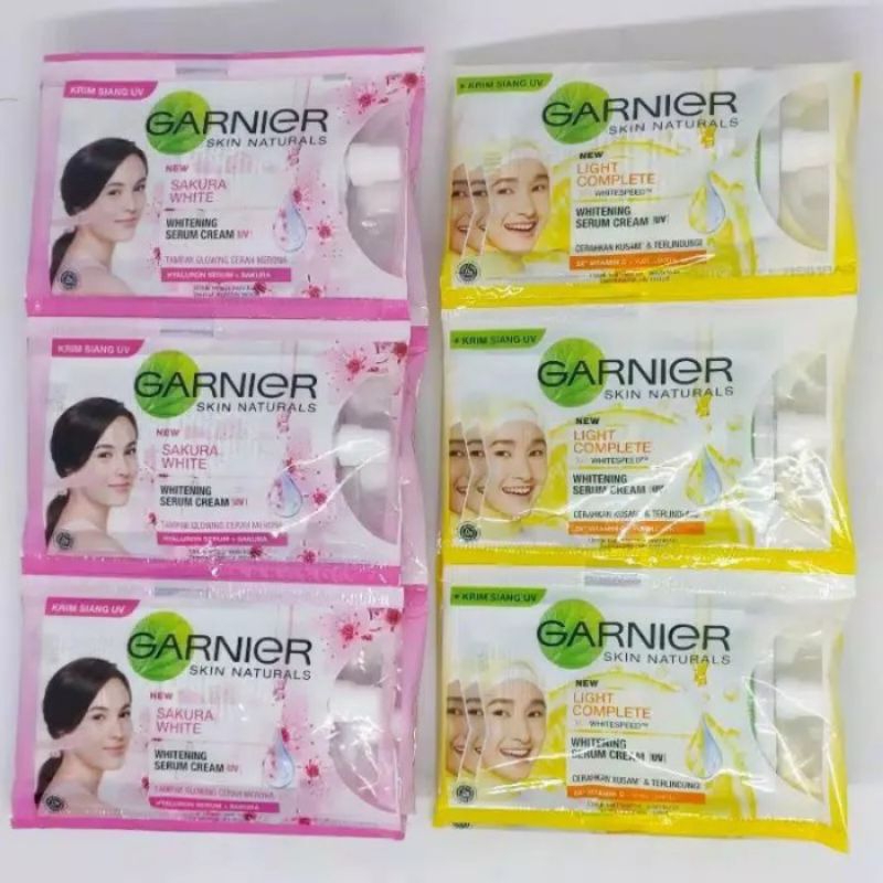 GARNIER SAKURA WHITENING & LIGHT COMPLETE CREAM 9ML 1 RENCENG ISI 12PCS