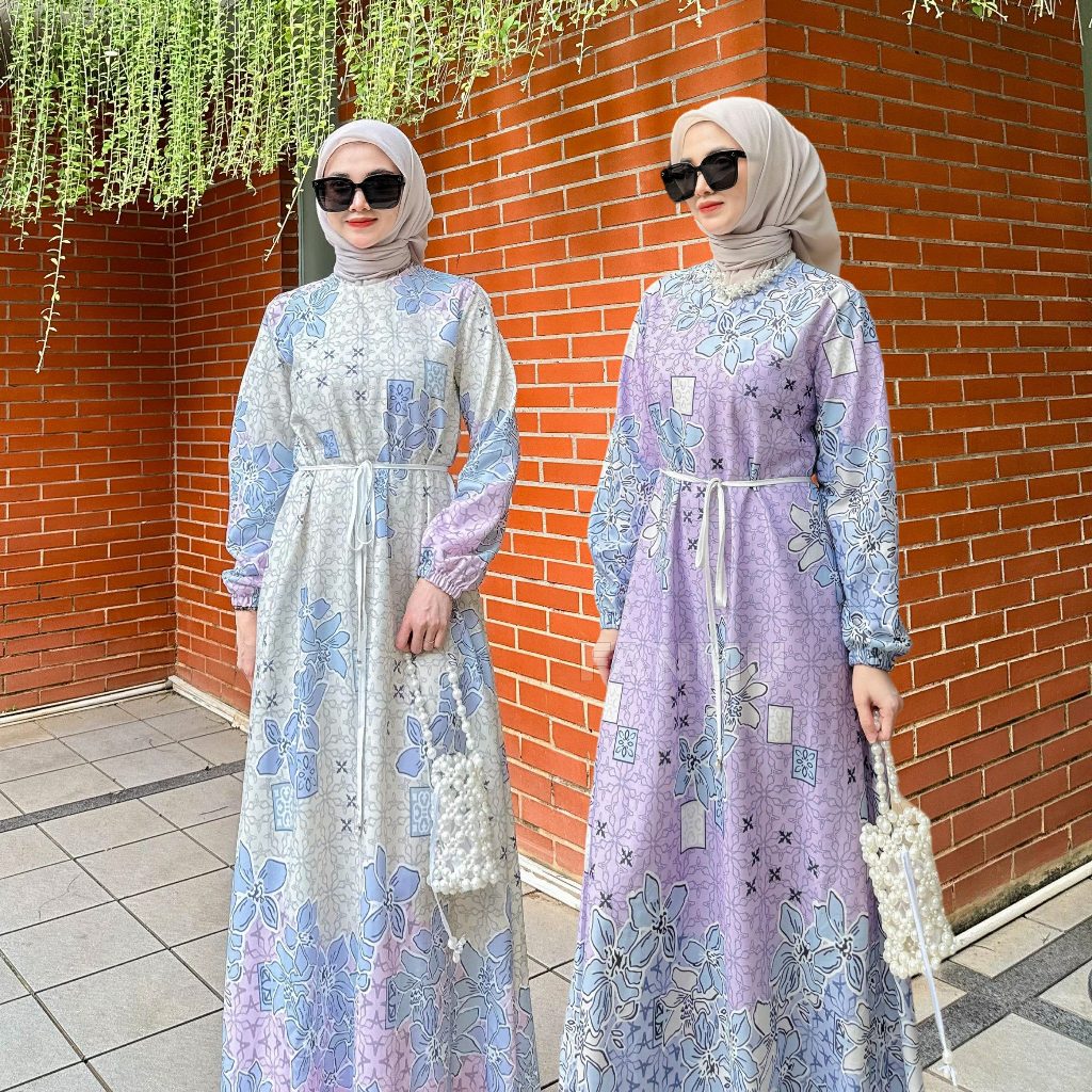 FANMU Gamis Elegan Premium/Gamis Muslim Motif Kekinian/Gamis Wanita Warna Ungu