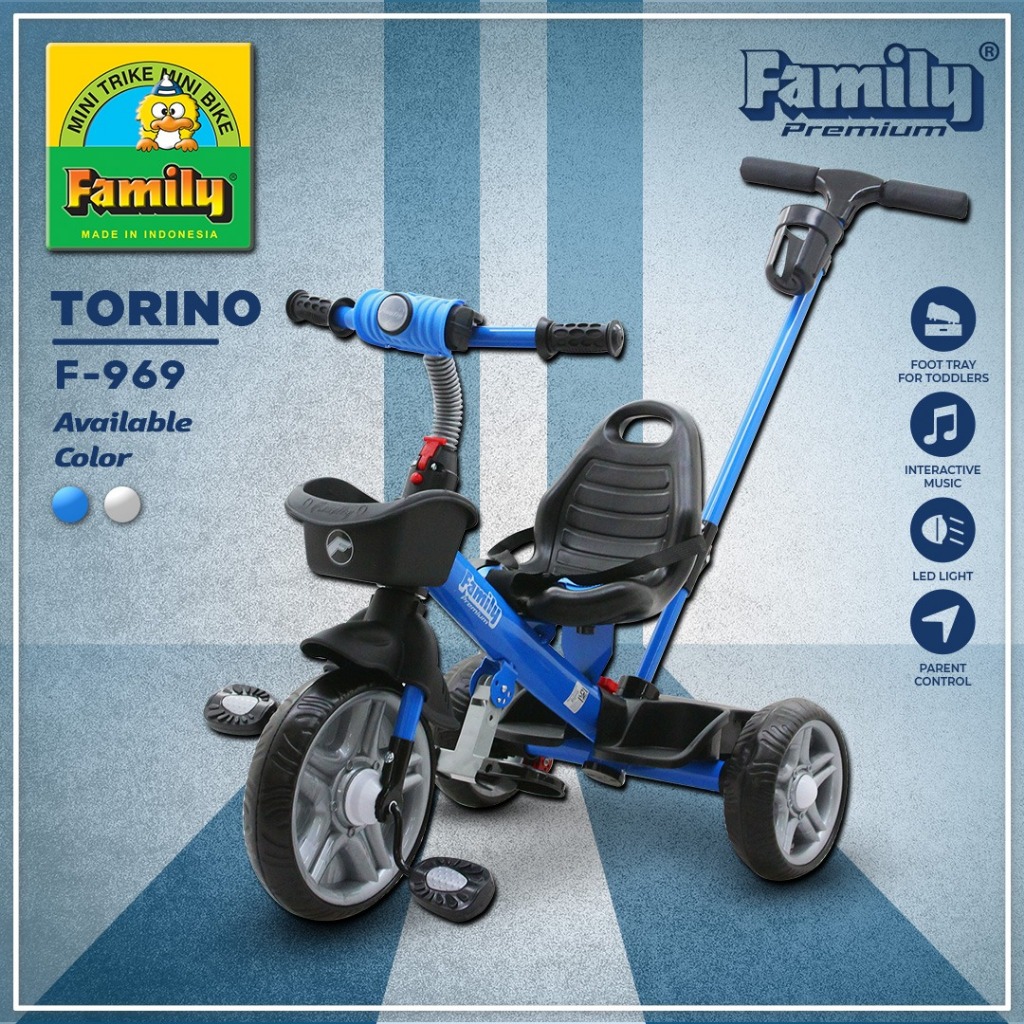 Family Sepeda Anak Roda 3 Torino / Stroller Anak Premium Kanopi dan Musik interaktif F-969