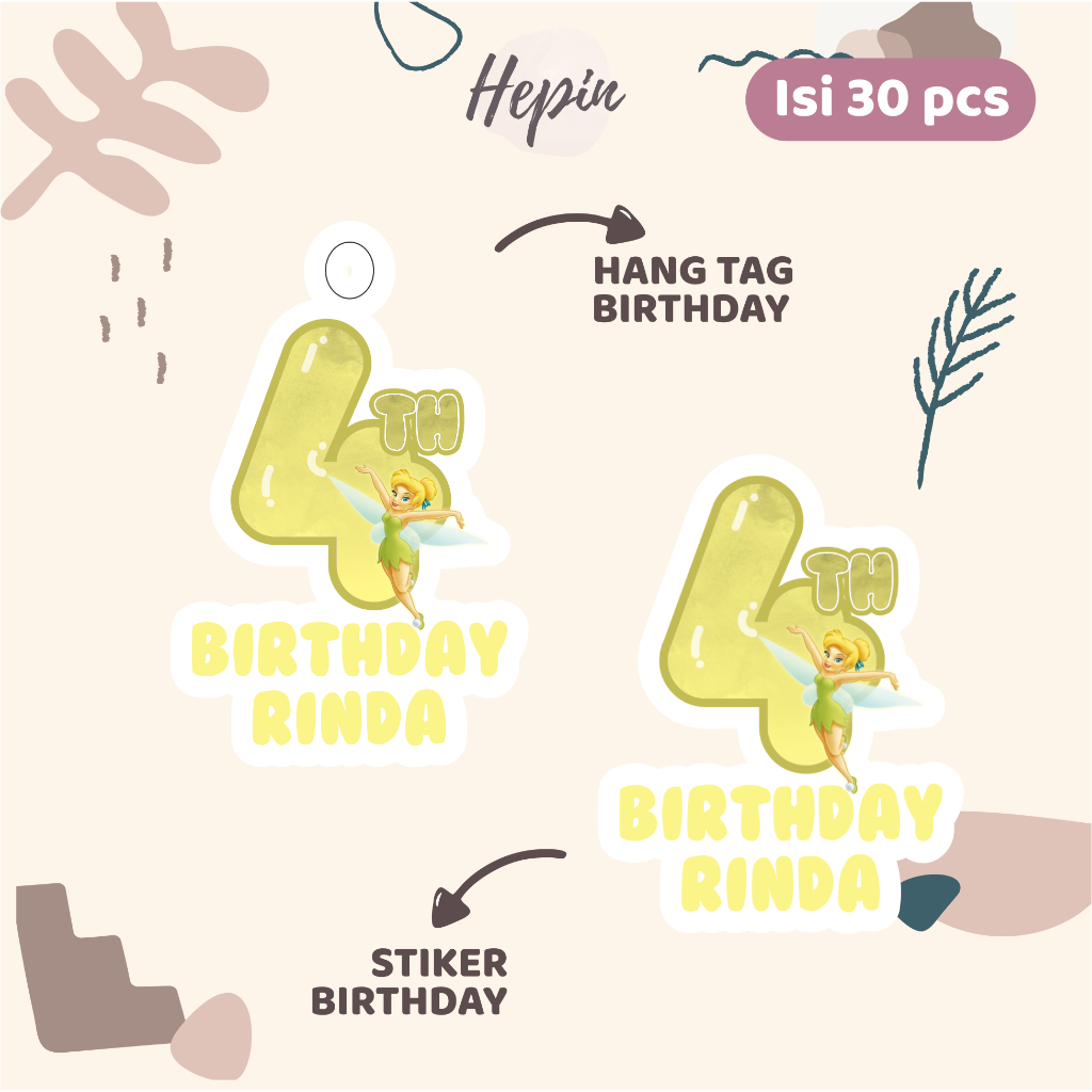 

(30pcs) Hang tag & stiker ulang tahun Tema THINKERBELL /murah/lucu /label tag ulang tahun murah/hang tag ulang tahun/tag souvenir ulang tahun/stiker nama ualang tahun/diecut stiker&t ag