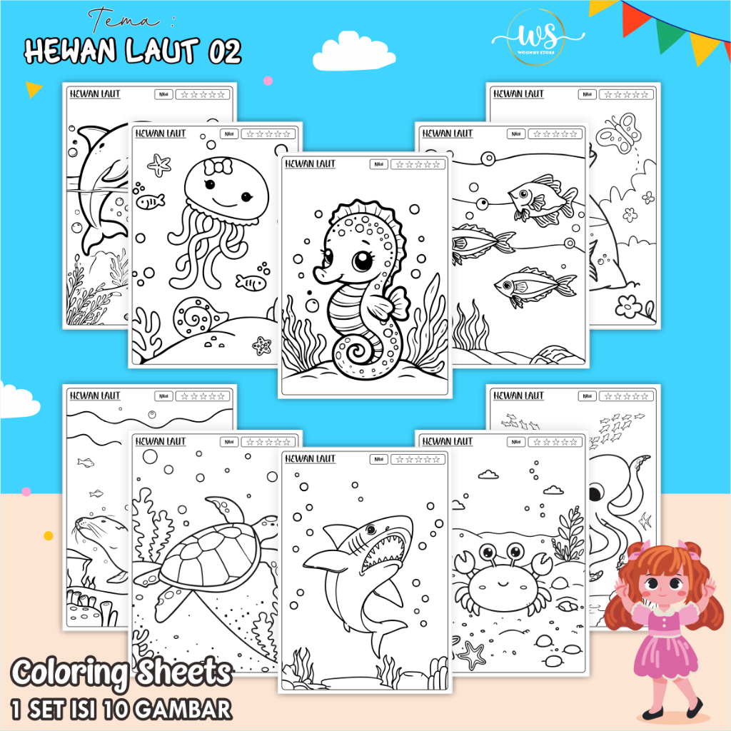 

KERTAS MEWARNAI KARAKTER ANAK UKURAN BERVARIASI- COLORING SHEETS FOR KIDS ISI 10 LEMBAR SERI 2