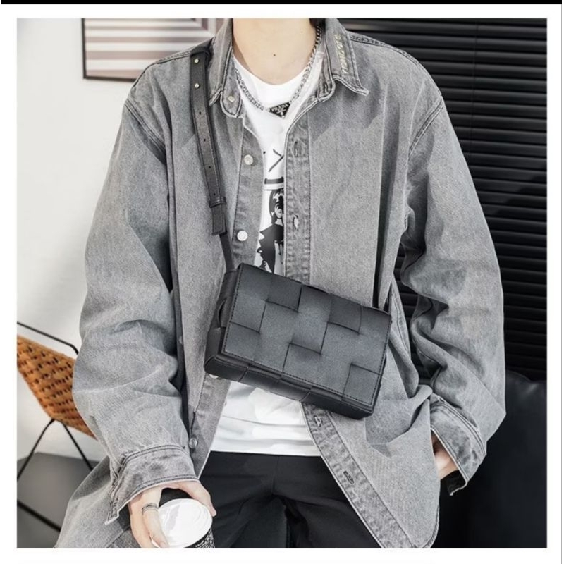 Tas Slempang Pria Kulit Tas Jalan Anyaman METRO