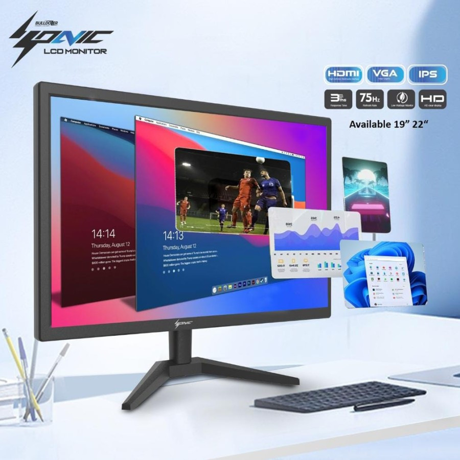 Monitor Bulldozer Sonic 19 Inch (VGA + HDMI output ) 75Hz PC Komputer