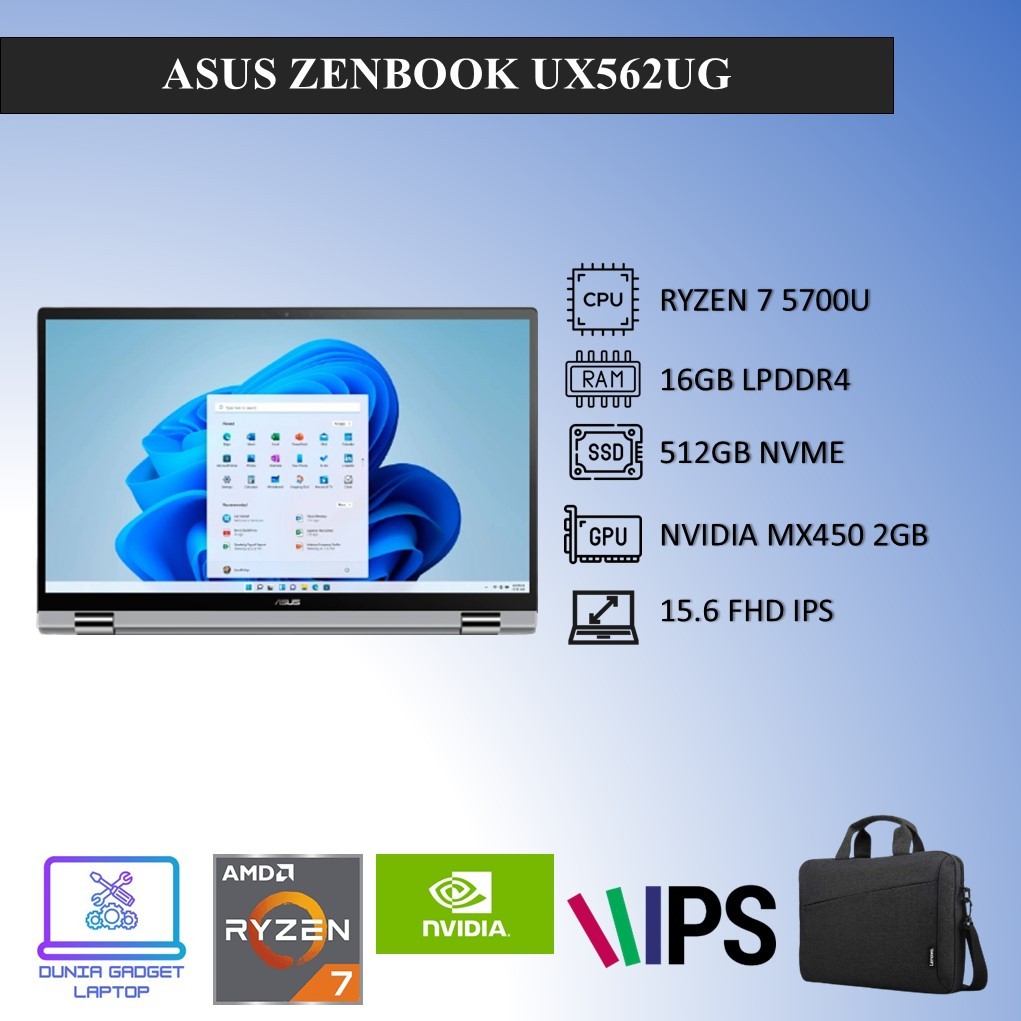 Laptop Asus Zenbook Flip UX562UG MX450 2GB Ryzen 7 5700U 8GB 512GB FHD IPS Win 11