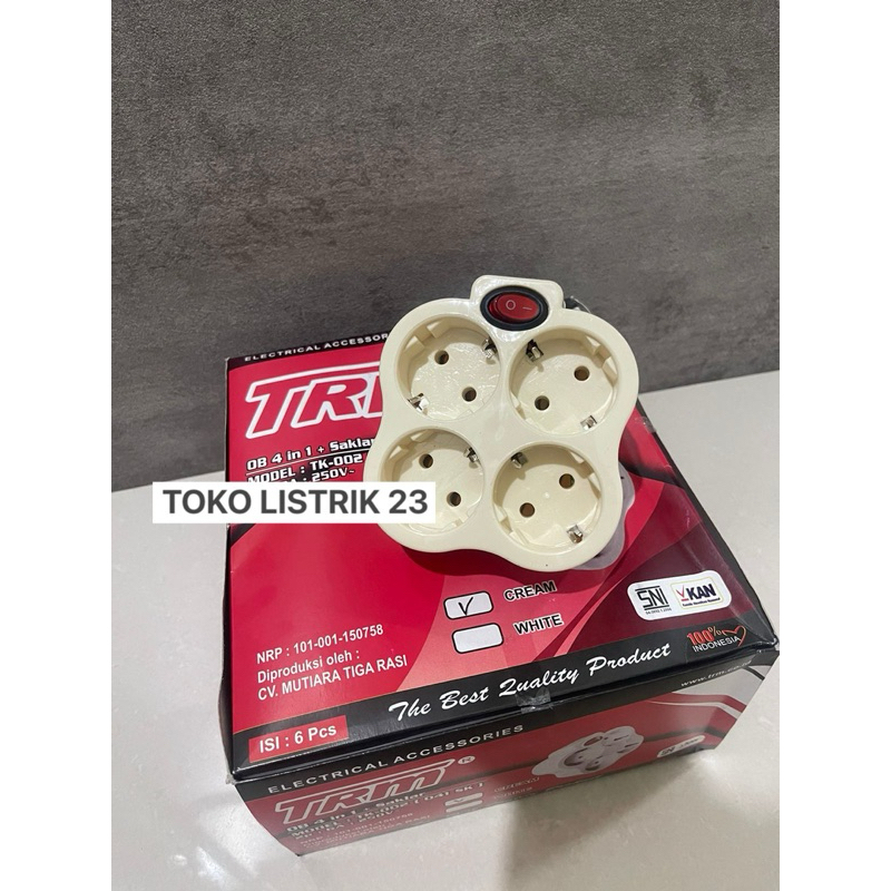 T 4 lubang + switch TRM (4in1) / colokan listrik 4in1 SNI