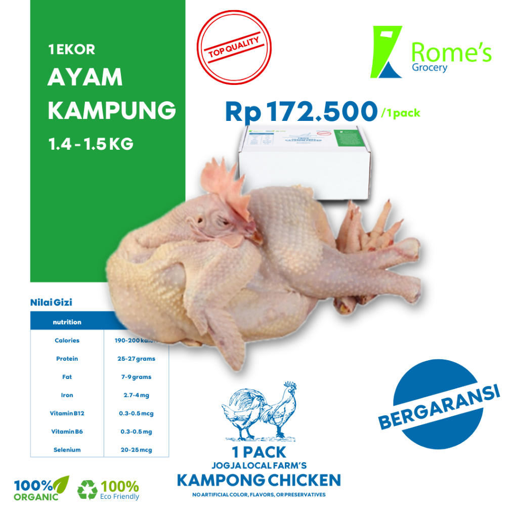 

Ayam Kampung Utuh | 1.4 - 1.5 kg | Fresh&Organik | Bergaransi | Rome's Grocery