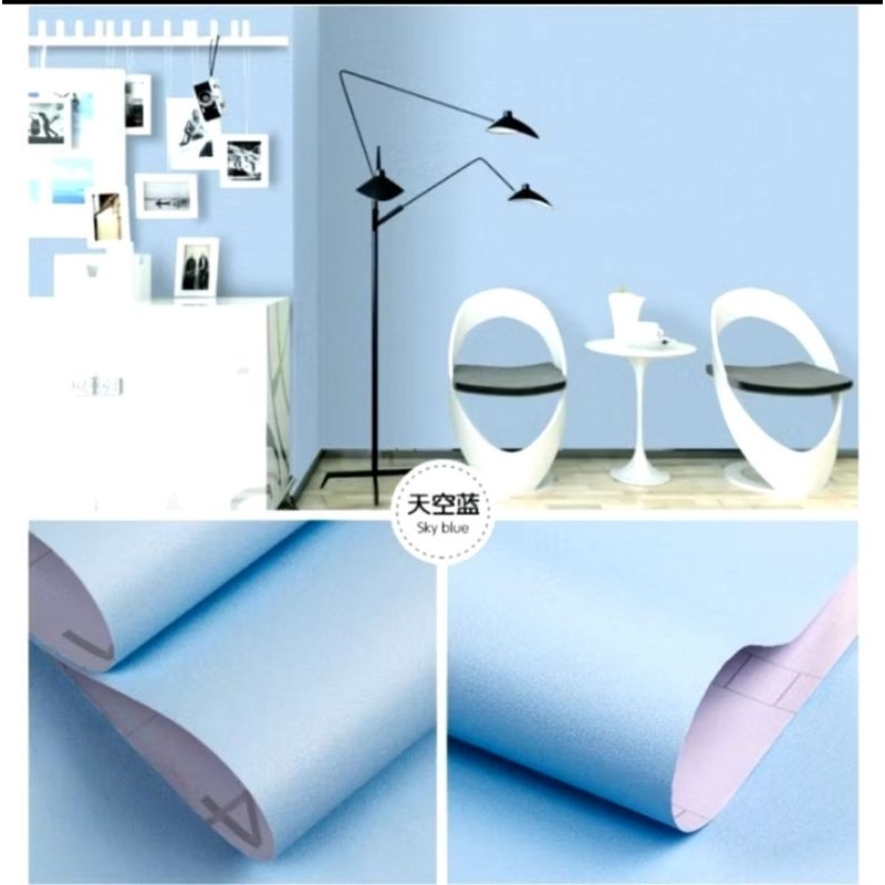 wallpaper stiker dinding motif biru polos bertekstur pastel