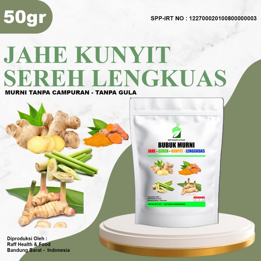 

Jahe Kunyit Sereh Lengkuas Bubuk Murni Kualitas Premium Tanpa Gula
