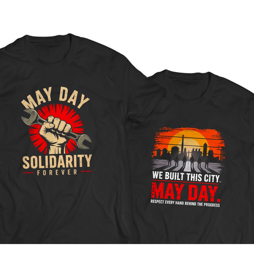 Kaos MAY DAY | Tshirt Baju Distro Gambar Kata Kata Tulisan Hari Buruh May Day Kerja Pabrik Pria Wani