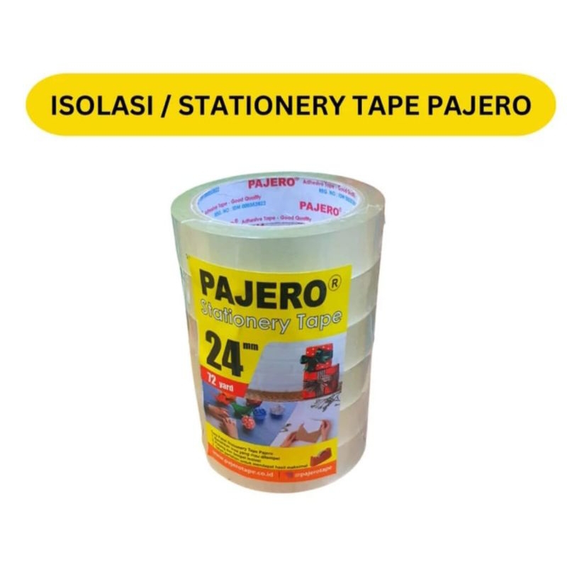 

ISOLASI MEREK PAJERO / PAJERO ISOLASI 24 MM(72 YARD) / ISOLASI BENING PAJERO/ UKURAN 24 MM/ OPP BENING PAJERO