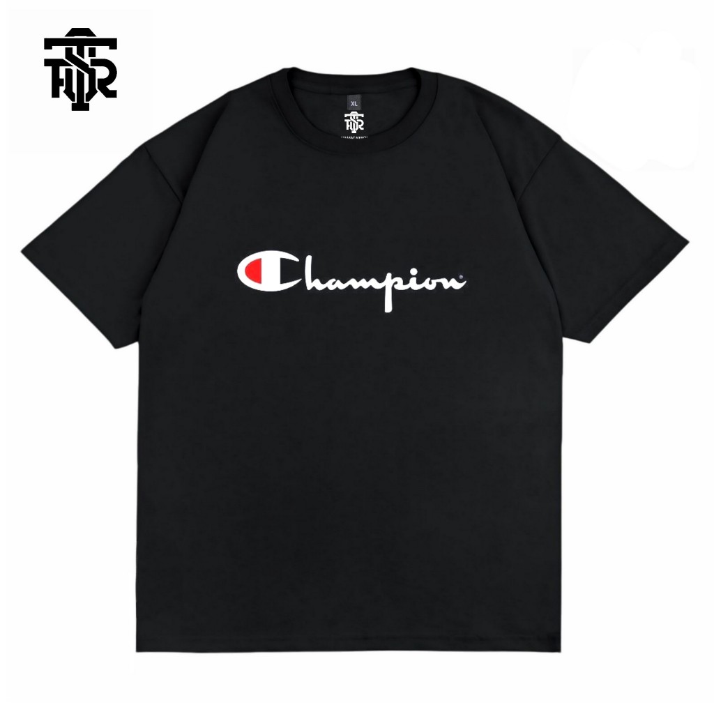 Tshirt Baju Kaos Distro Pria Wanita Streetwear Cotton Combed 24s Champion Black Tees Firasat Merch