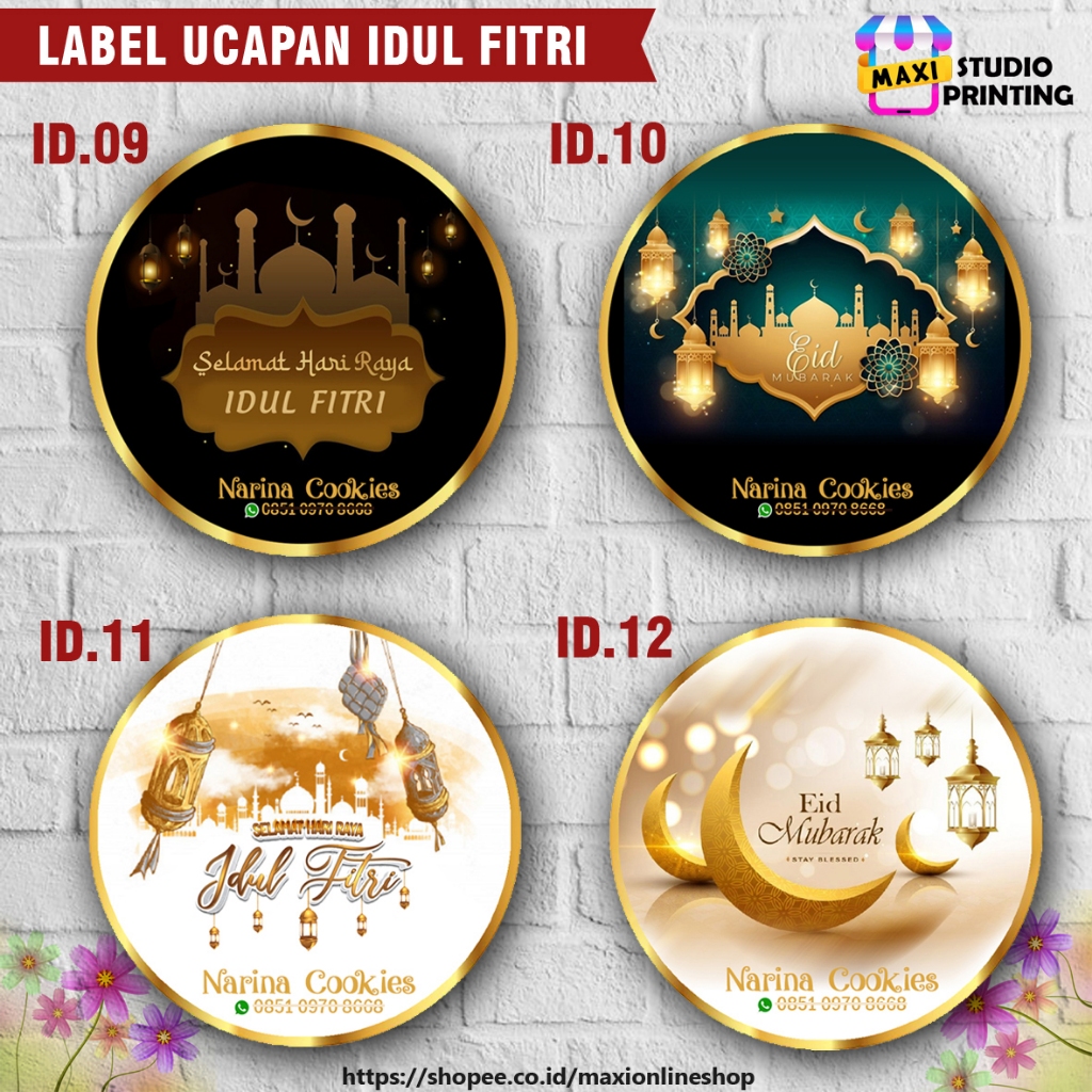 

Cetak Label Sticker Idul Fitri | Eid Mubarak Bulat Untuk Kemasan Kue dan Toples | Isi 100 Pcs