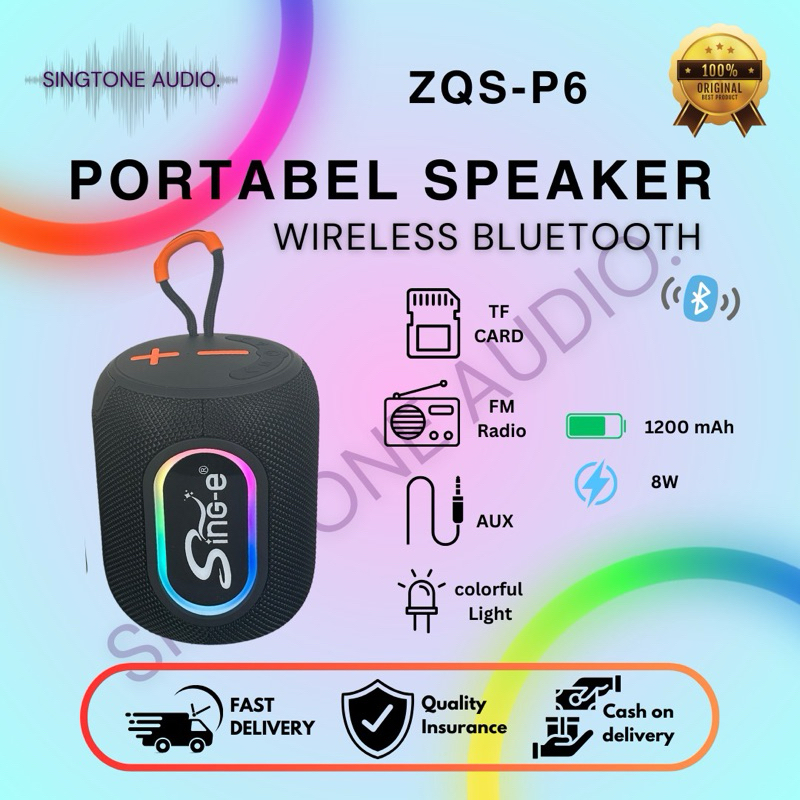 [SINGTONE AUDIO] Speaker Mini Wireless Portable Bluetooth ZQS-P6 Original Sing-e Suara Jernih Bass B