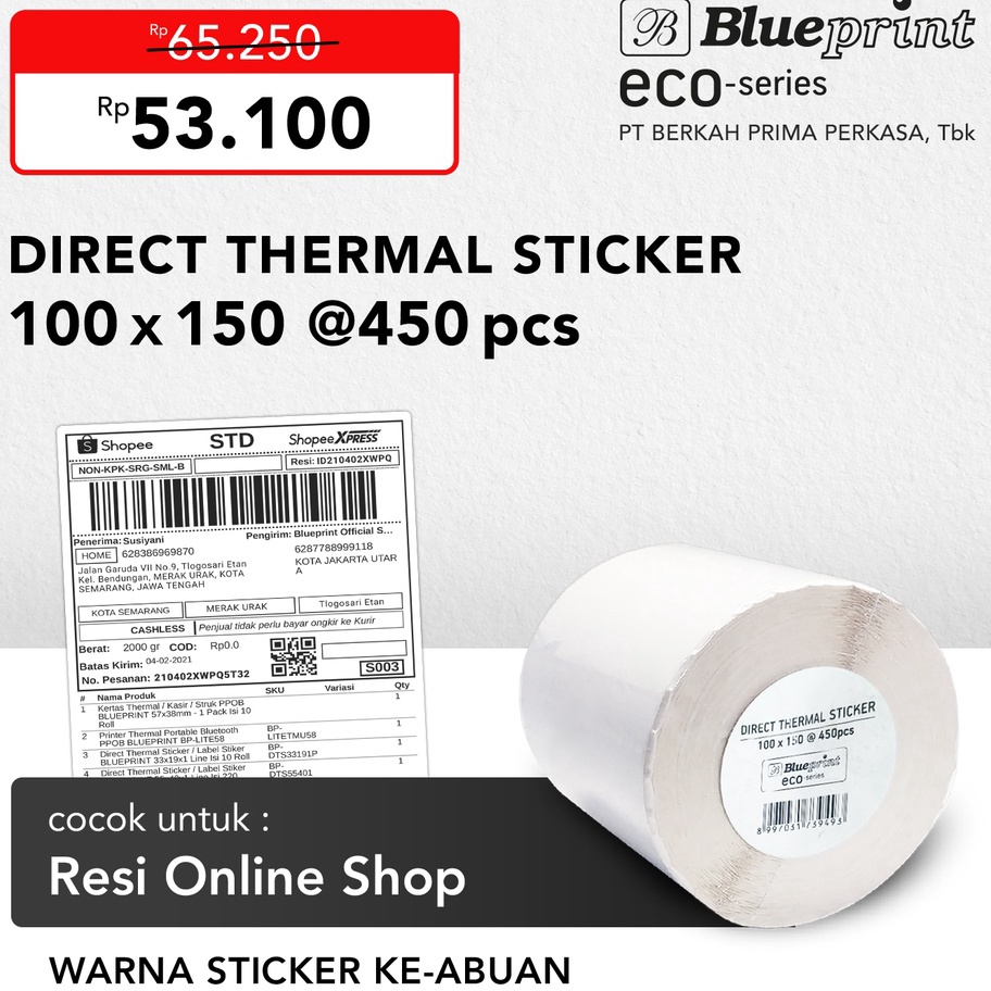 

New Direct Thermal Sticker 1 x 15 Label Resi BLUEPRINT ECO 1x15 mm