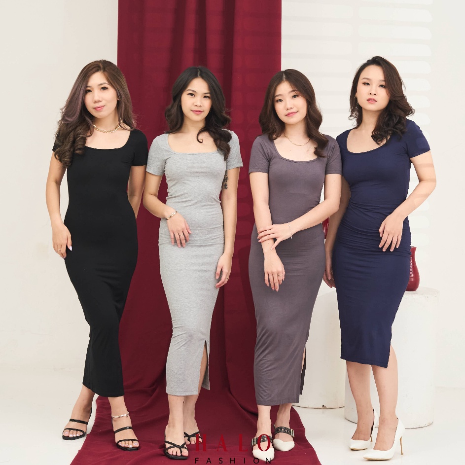 Cod  HaloFashion Cassie Sexy Dress Basic Dress Midi Dress Elegant Dress Korean Fashion Special Colla