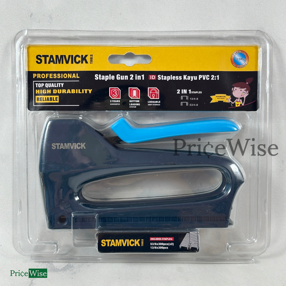 

Staples Tembak 2 in 1 Stamvick / Staple Gun Tacker / Stapler Kayu PVC