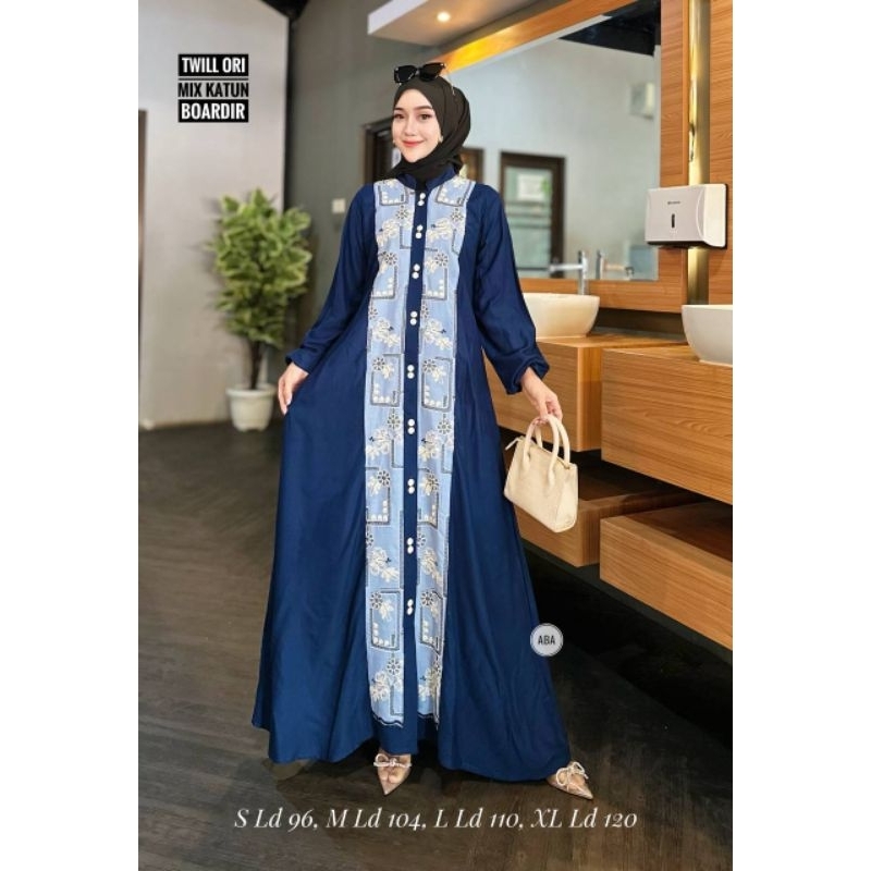 gamis anabelle twill mix katun bordir gamis wanita batik rayon twill kombinasi