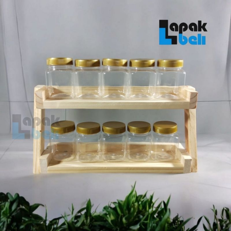 RAK BUMBU KAYU DAPUR 2 TINGKAT / RAK DAPUR 10 TOPLES / TEMPAT BUMBU DAPUR SERBAGUNA