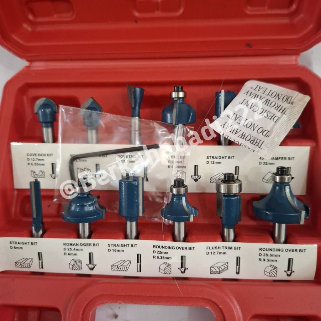 Mata Profil Trimmer JLD JQT12 - 12 Pcs, Shank 1/4 Inch (6.35mm) - Berbagai Jenis Profil Kayu